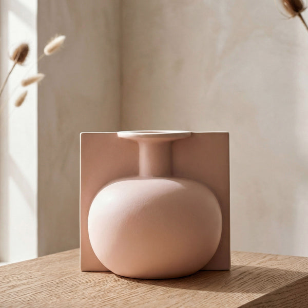 Brim Squat Vase in Petal, styled in a room
