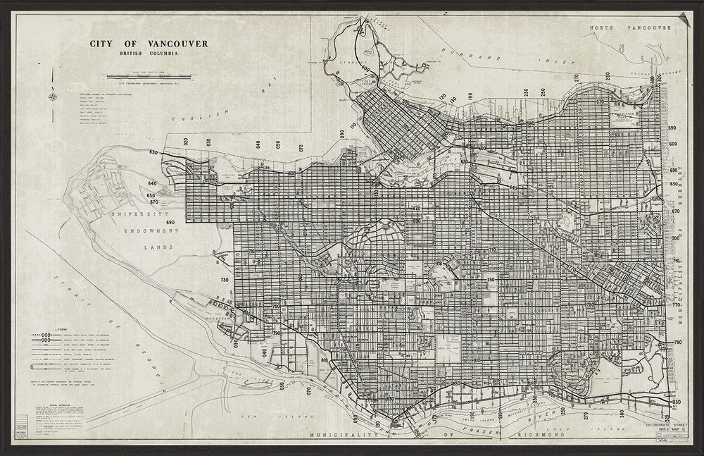Vancouver Coordinate Grid, art print (glass framed), full view