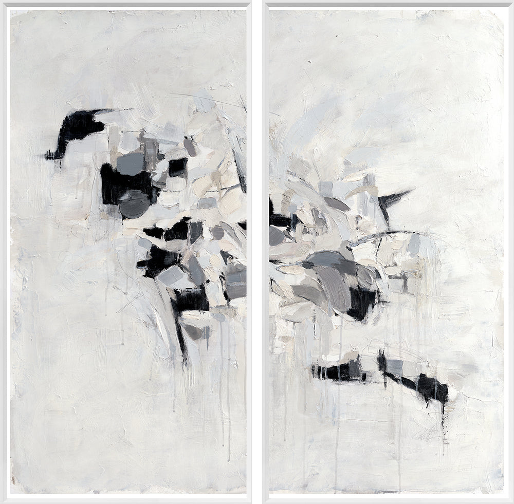Neutral Patchwork Diptych, art print (glass framed), full view
