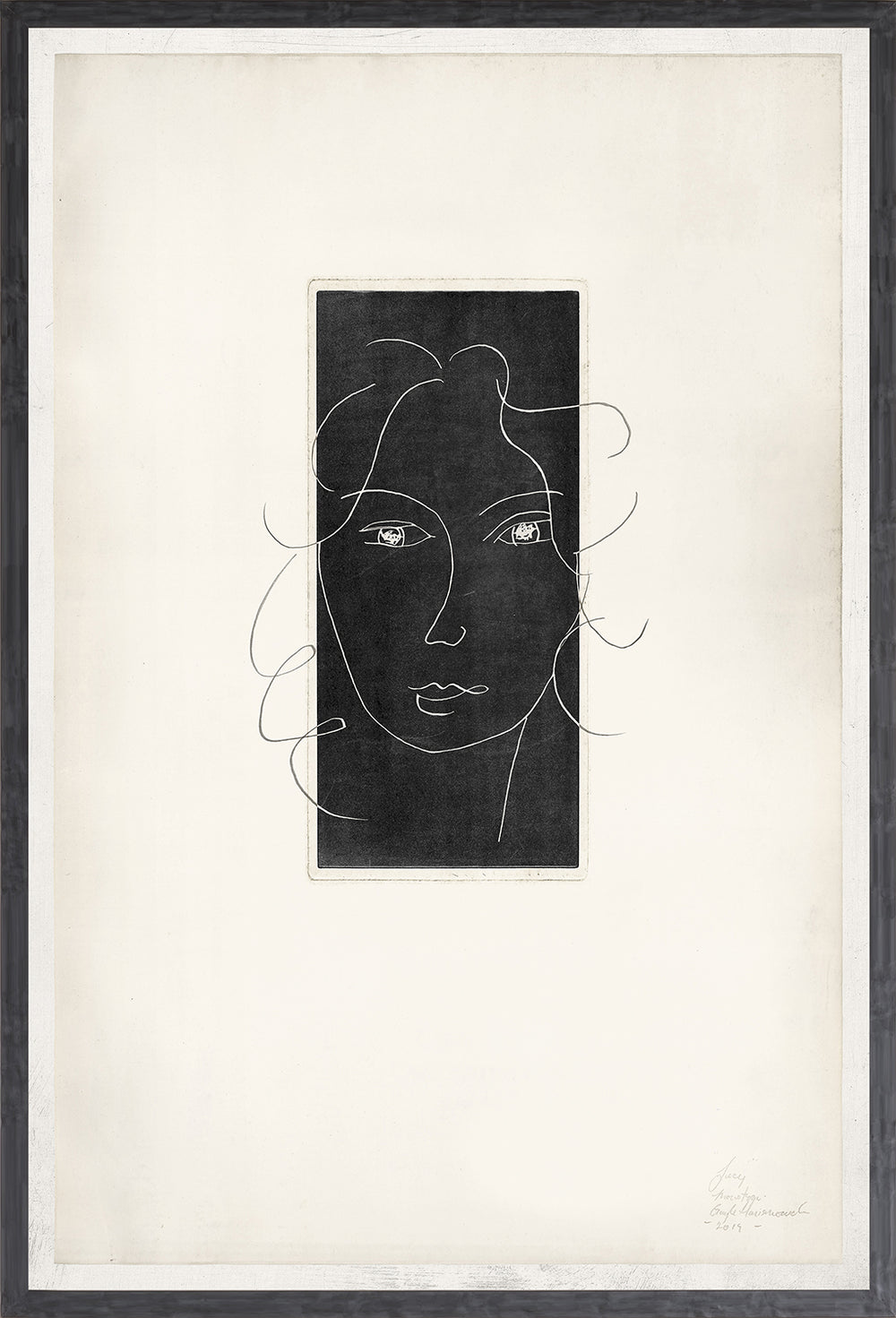 Etched Face Study, art print (glass framed), full view