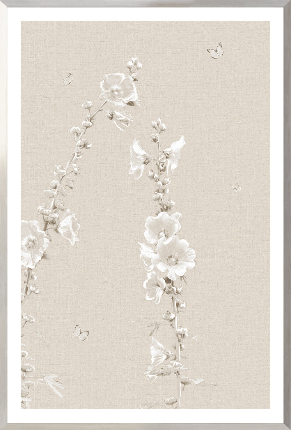 Hollyhocks and Butterflies No. 2, art print (glass framed), full view