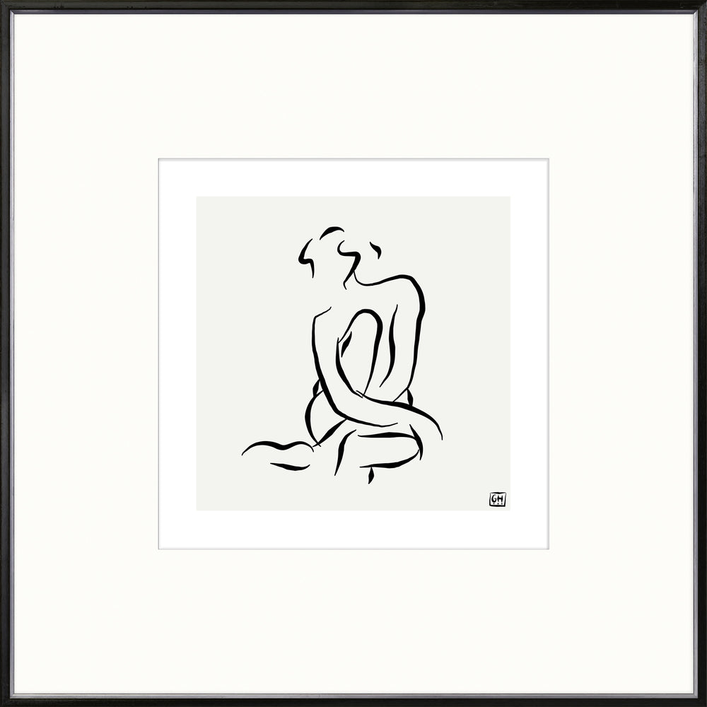 Seated Figure, Simplified, art print (glass framed), full view