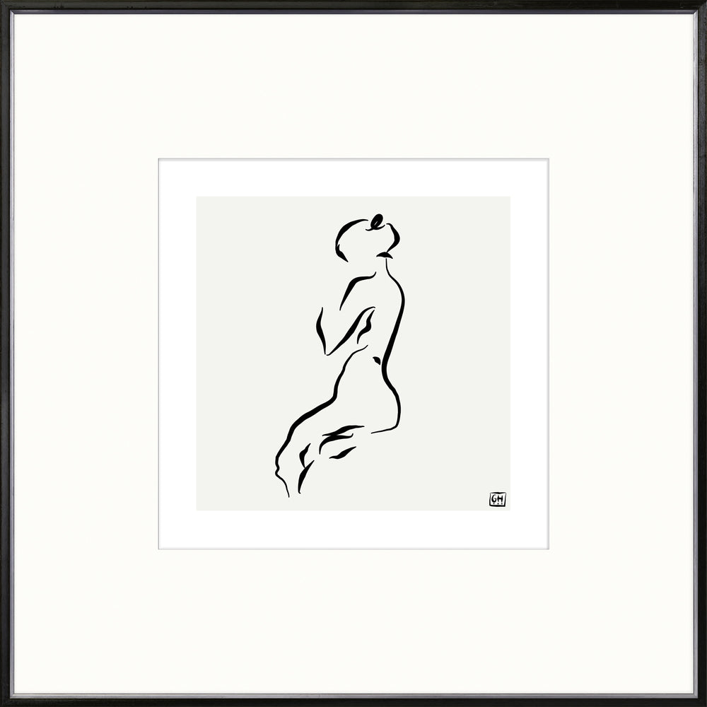 Seated Figure Sketch, art print (glass framed), full view