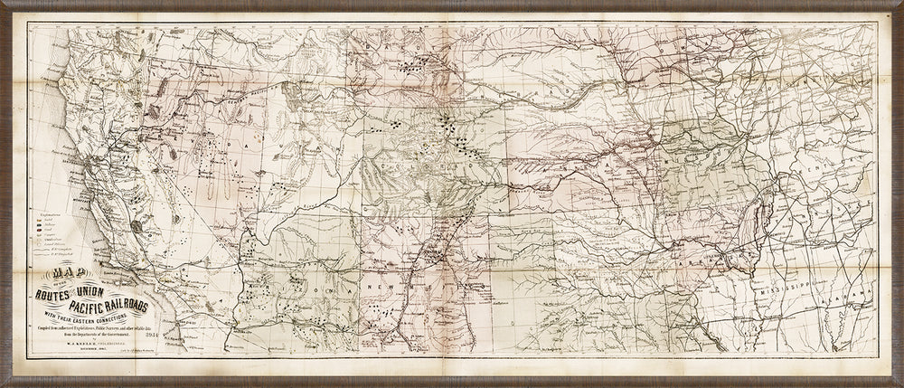 Union Pacific Railroad Routes, art print (glass framed), full view