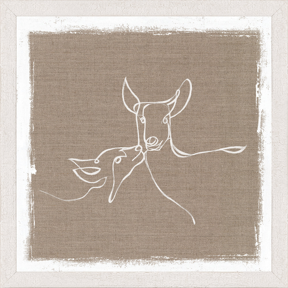 Cottage – One Line Doe and Fawn, art print (glass framed), full view