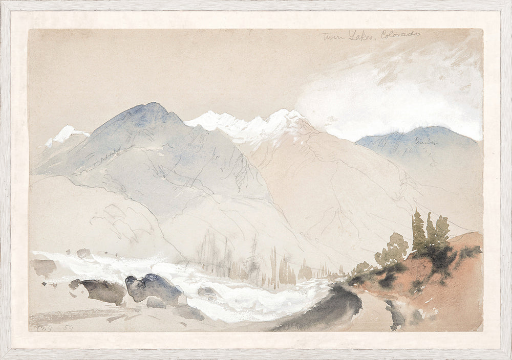 Twin Lakes Sketch, art print (glass framed), full view