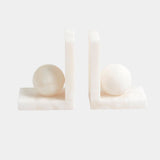Cassium Ball Bookends in Alabaster, close-up detail