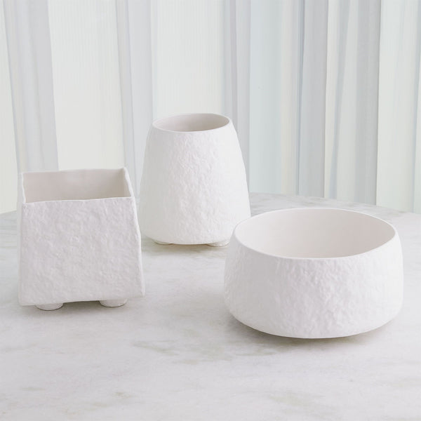 Rubble Planter in White, styled in a room