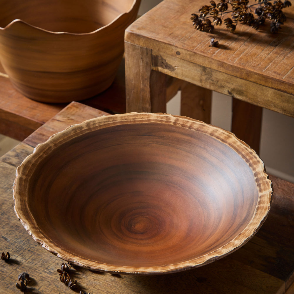 Sedona Footed Bowl in Brown, styled in a room