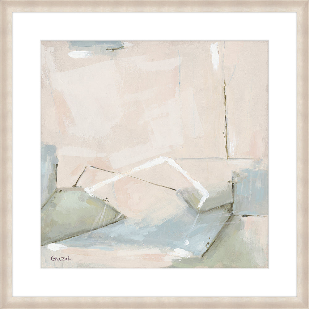 River Stone II, glass framed art, full view