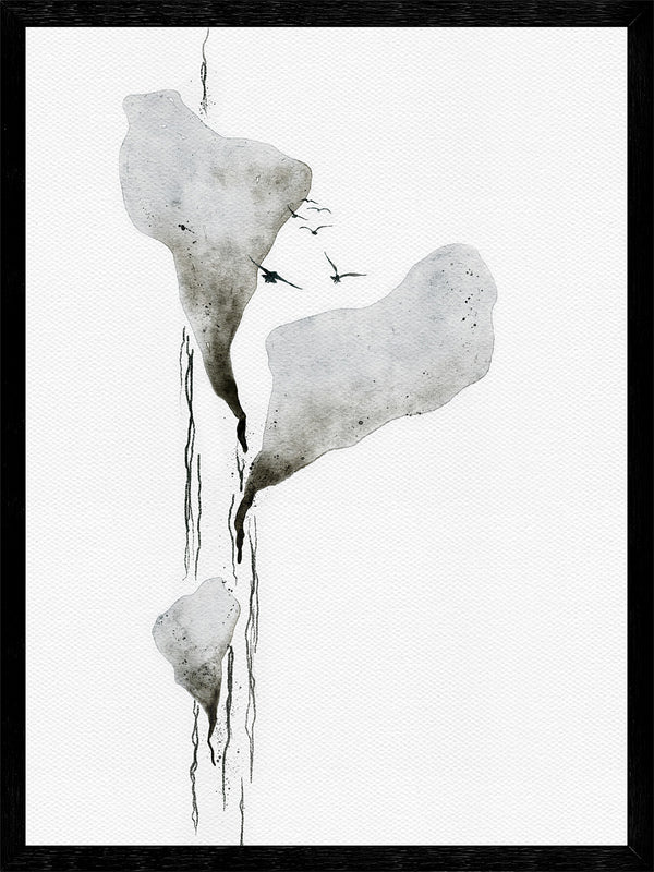 Inkwash Stem I, glass framed art, full view