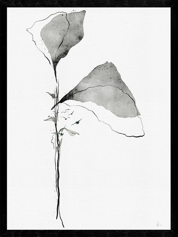 Inkwash Stem II, glass framed art, full view