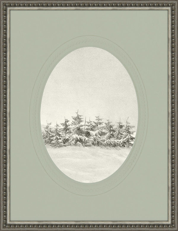 Winter Pine Crossing, glass framed art, full view