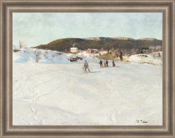 Skiers 1886, print on board art, full view