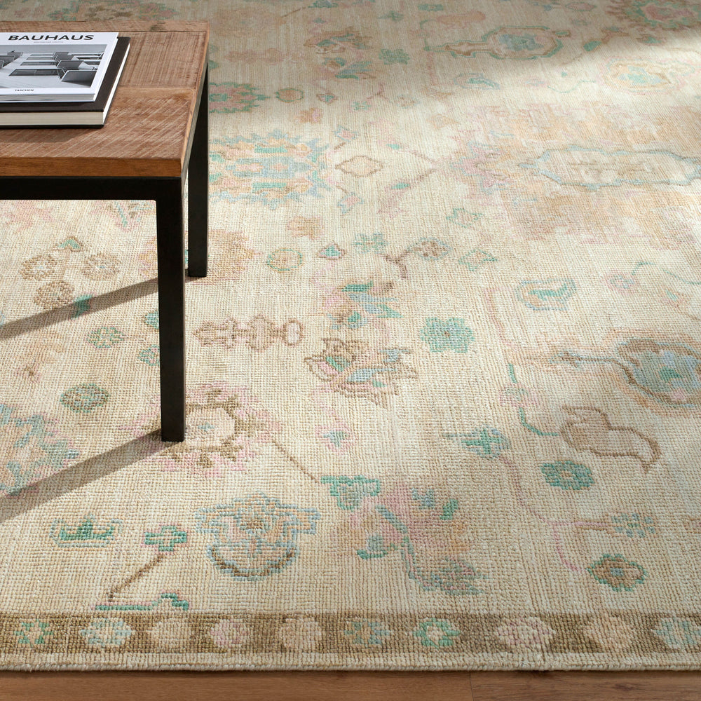 Antalya Hand Knotted Rug AAT-2307 in Denim, styled in a room