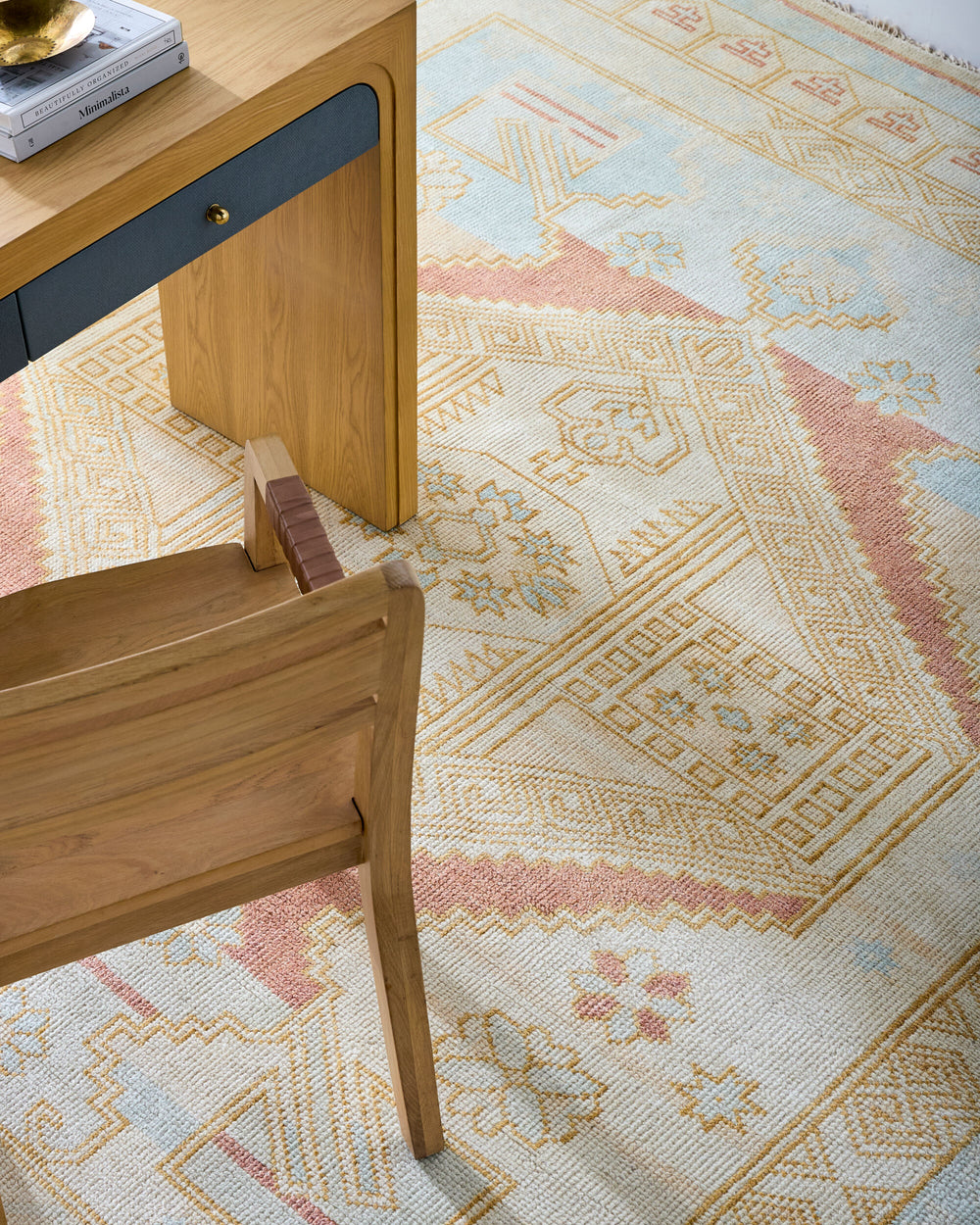 Anadolu Hand Knotted Rug AAU-2307 in Blue, styled in a room