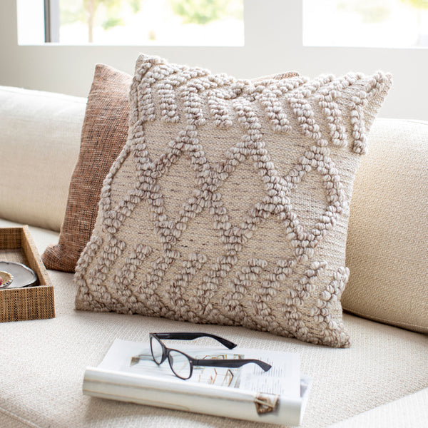 Anders Accent Pillow ADR-008 in Taupe, styled in a room