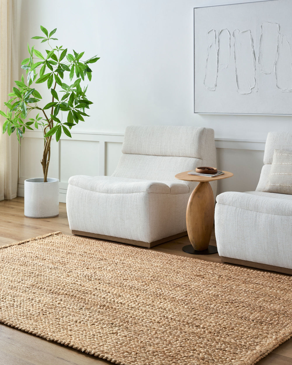 Artesia Hand Woven Rug AEA-2302 in Beige, styled in a room