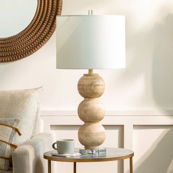 Algarve Accent Table Lamp in beige, styled in a room