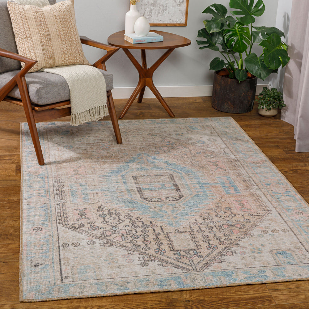 Alanya Machine Woven Rug ALY-2306 in Beige, styled in a room