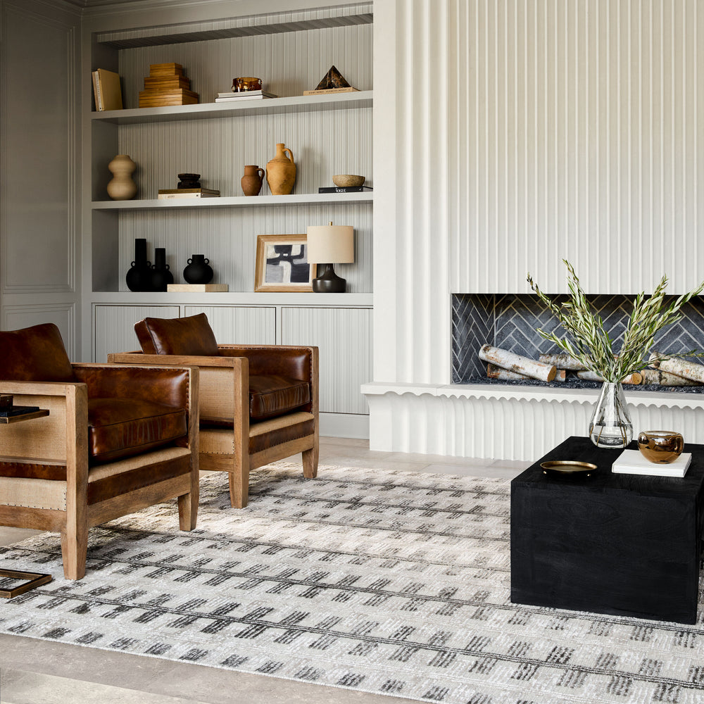 Amina Hand Knotted Rug AMA-2302 in Light Sage, styled in a room
