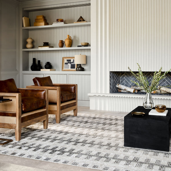 Amina Hand Knotted Rug AMA-2302 in Light Sage, styled in a room