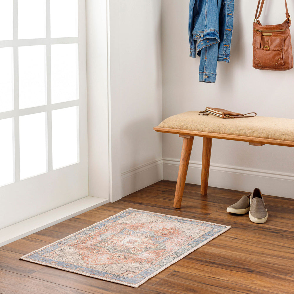 Amelie Machine Woven Rug AML-2309 in Pink, styled in a room