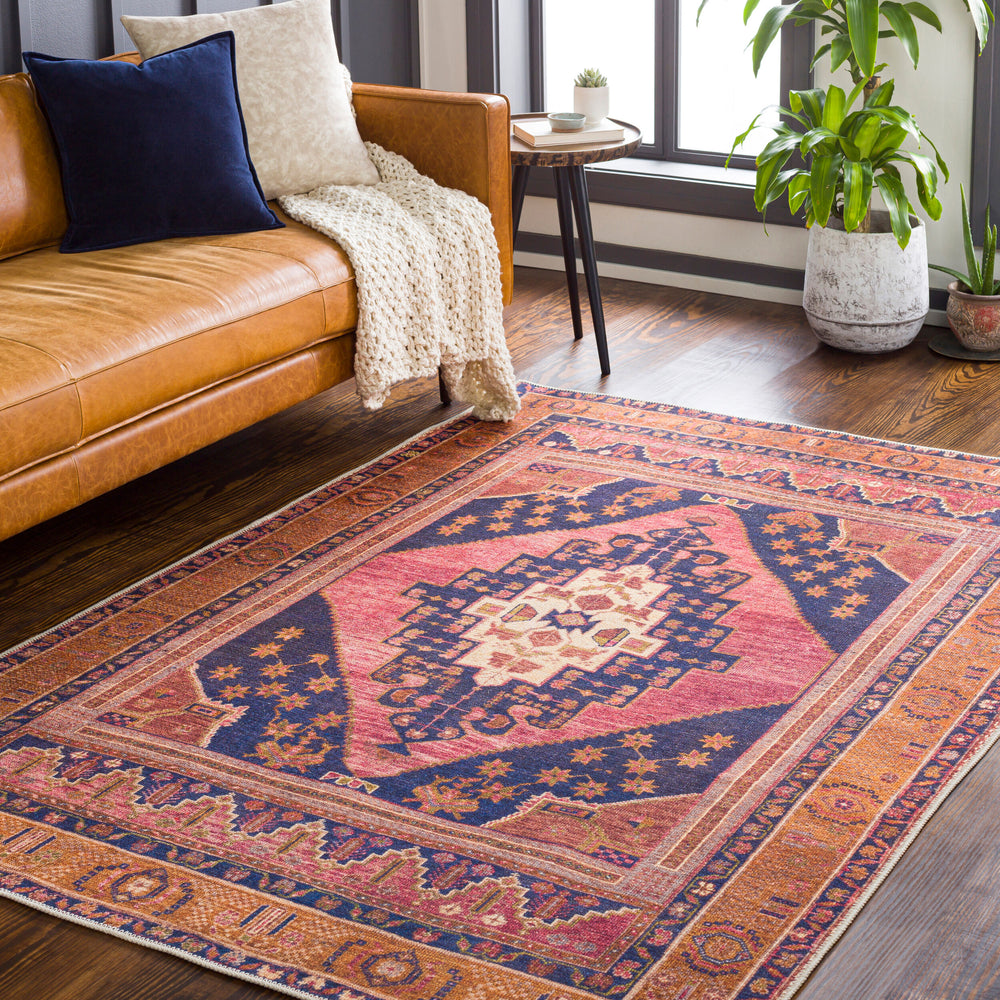 Amelie Machine Woven Rug AML-2347 in Brown, styled in a room