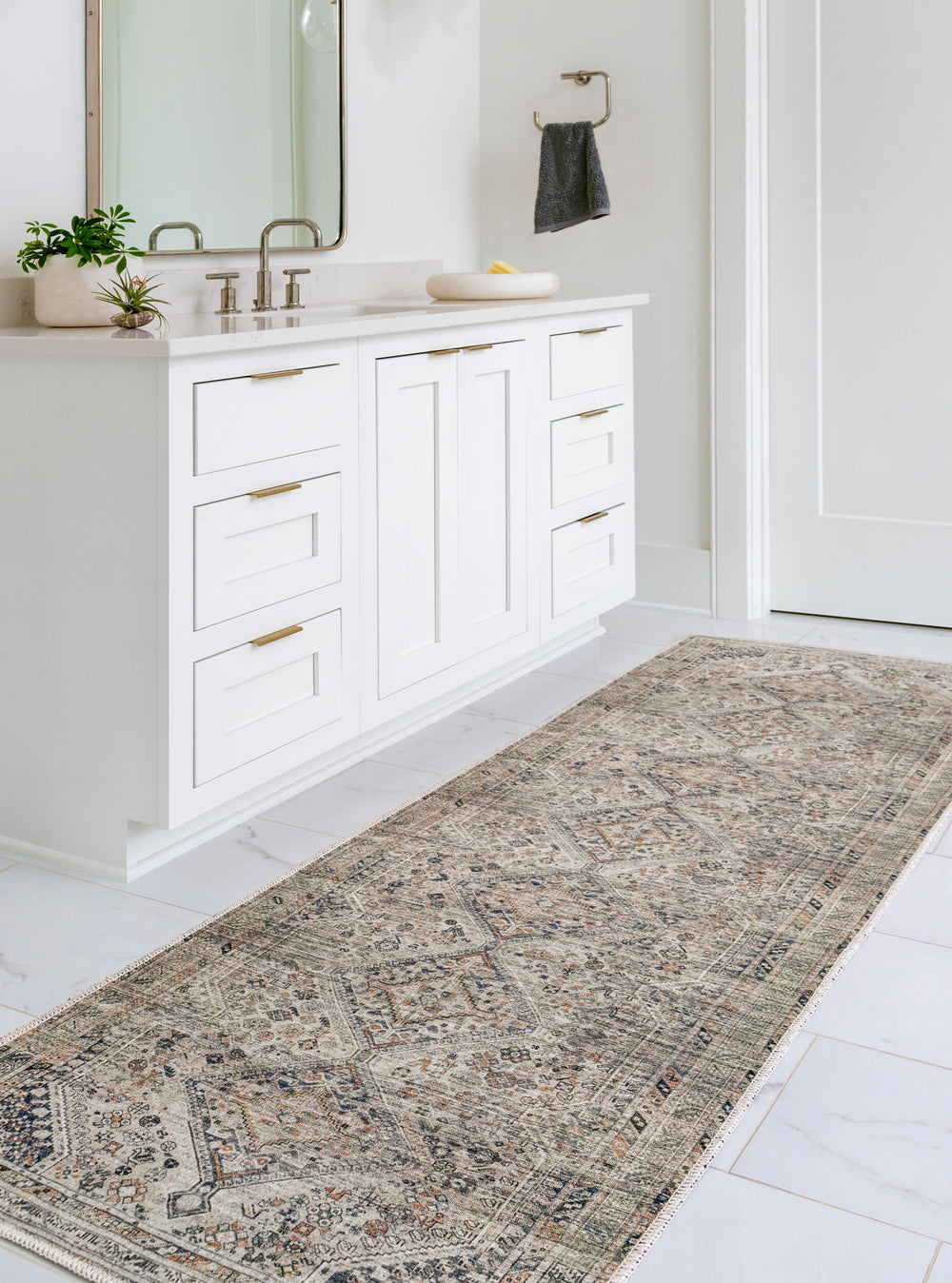 Amelie Machine Woven Rug AML-2383 in Grey, styled in a room