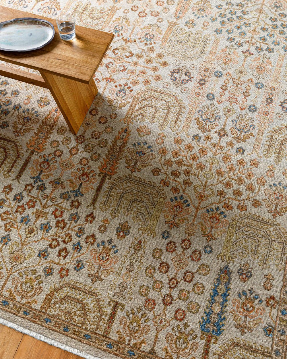 Anelka Hand Knotted Rug ANK-2303 in Ivory, styled in a room