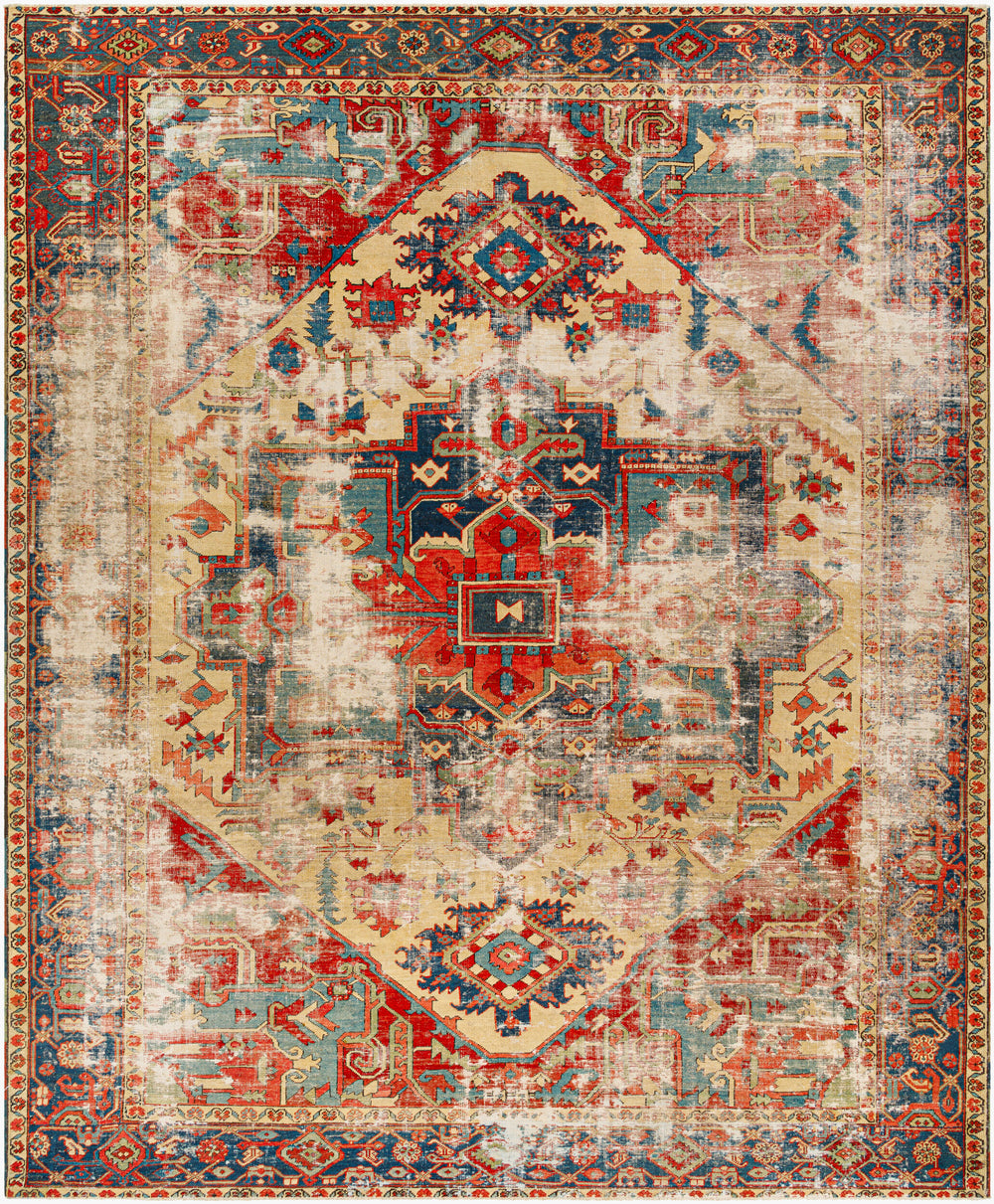 Antique Turkish hand-knotted rug in crimson, 10'5" x 12'8", full view