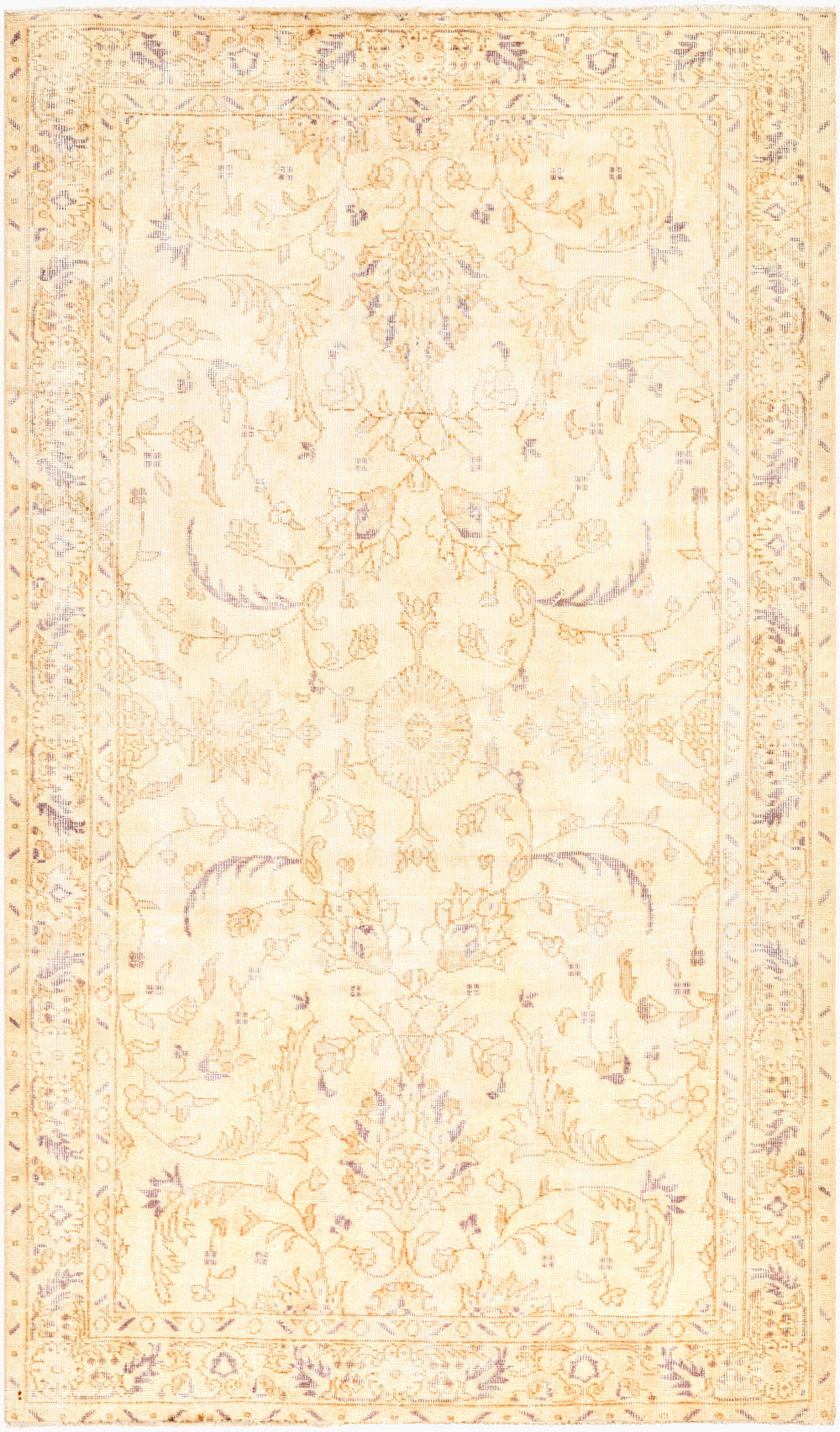 Antique Turkish hand-knotted rug in ivory, 4'10" x 8'3", full view