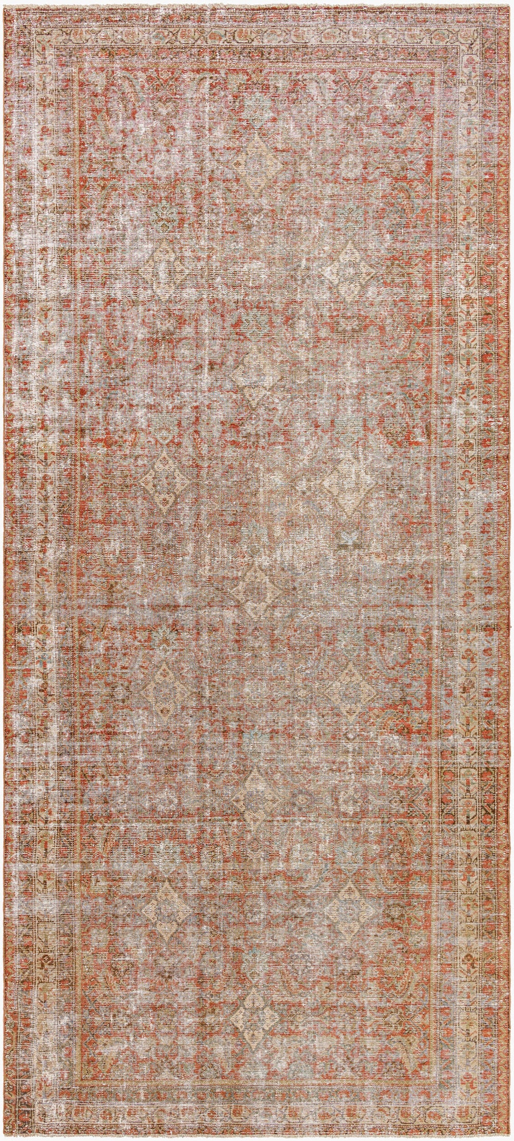 Antique Turkish hand-knotted rug in burnt sienna, 5'9" x 12'8", full view