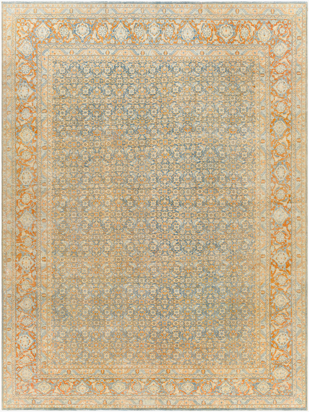 Antique Turkish hand-knotted rug in pewter, 8'6" x 11'3", full view