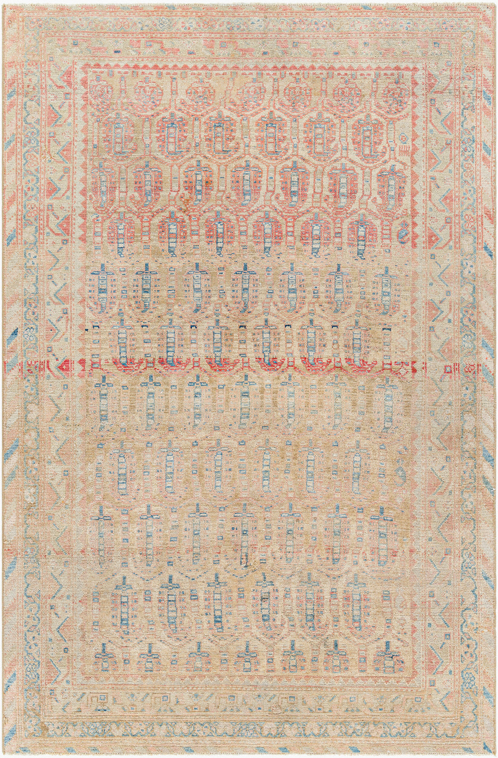 Antique Turkish hand-knotted rug in blush, 3'9" x 5'8", full view