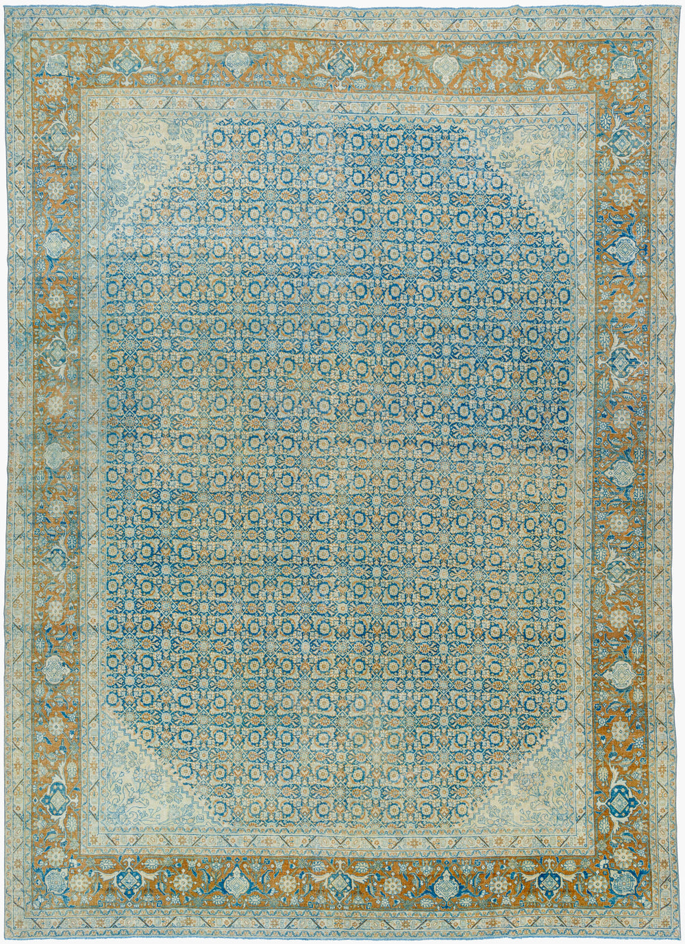 Antique Turkish hand-knotted rug in sky blue, 10'2" x 13'6", full view
