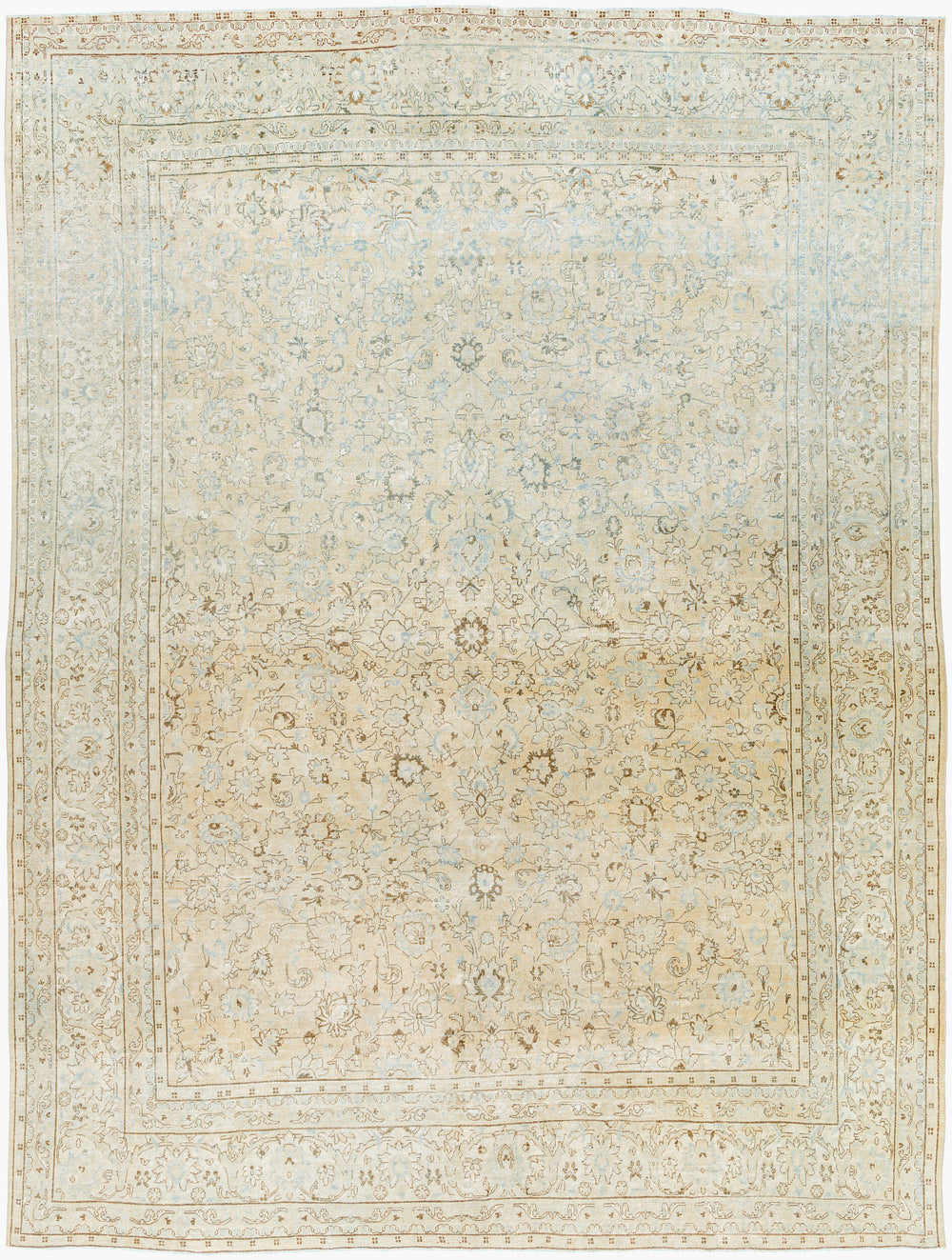 Antique Turkish hand-knotted rug in ivory, 10'4" x 13'6", full view