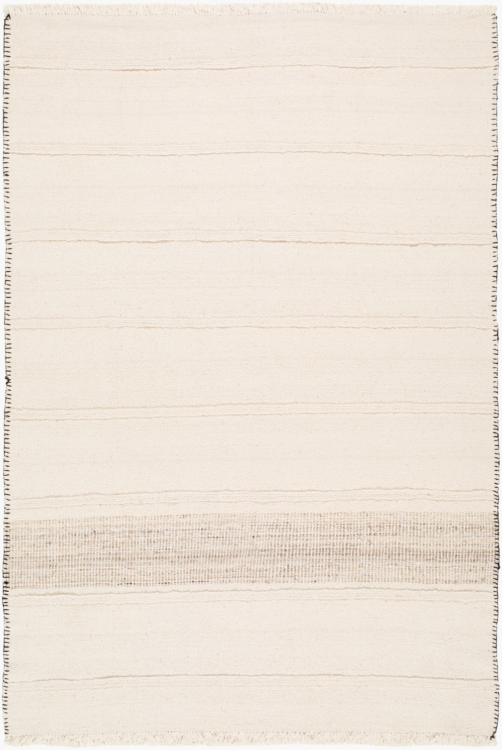 Antique Turkish hand-knotted rug in ivory, 6'8" x 9'7", full view