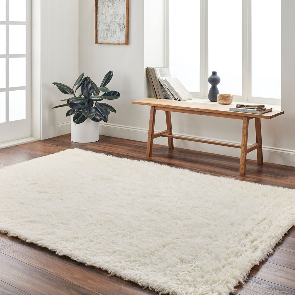 Alpaca Hand Woven Rug APC-2300 in Cream, styled in a room