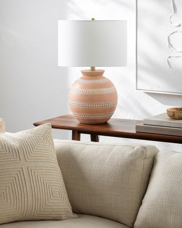 Atollo Accent Table Lamp in brick, styled in a room