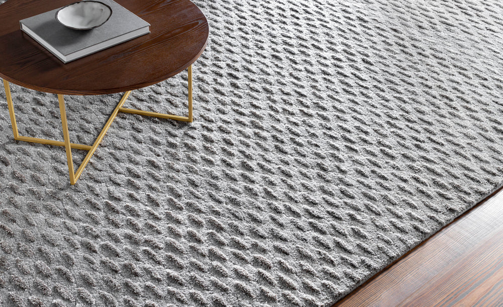 Atlantis Hand Tufted Rug ATL-6001 in Slate, styled in a room