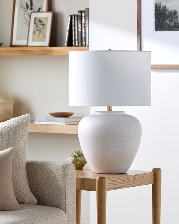 Awaroa Accent Table Lamp in white, styled in a room