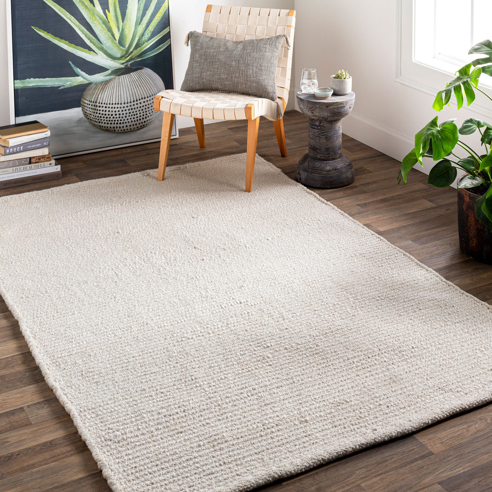 Azalea Hand Woven Rug AZA-2325 in Light Beige, styled in a room