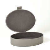 Barrow Oval Leather Box in Grey Marble, shown open