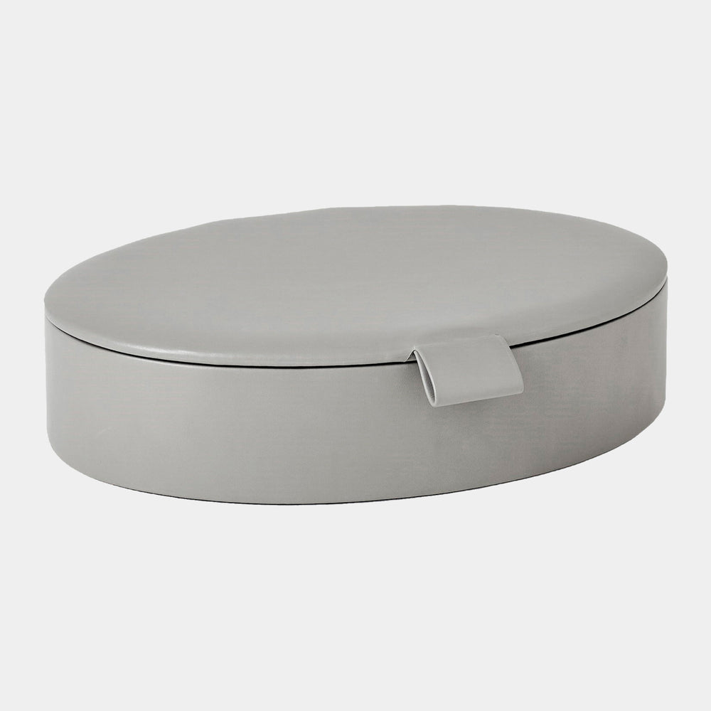 Barrow Oval Leather Box in Grey Marble, product view