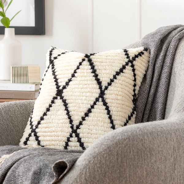 Benisouk Accent Pillow BES-002 in Cream, styled in a room