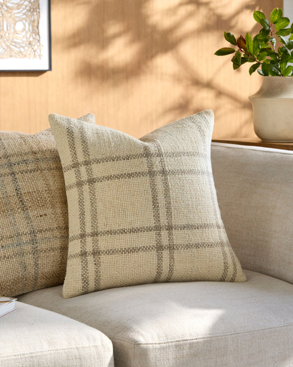 Ladera Accent Pillow BOLR-001 in Beige, styled in a room