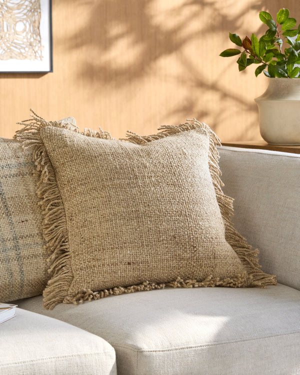 Marisol Accent Pillow BOMI-002 in Taupe, styled in a room