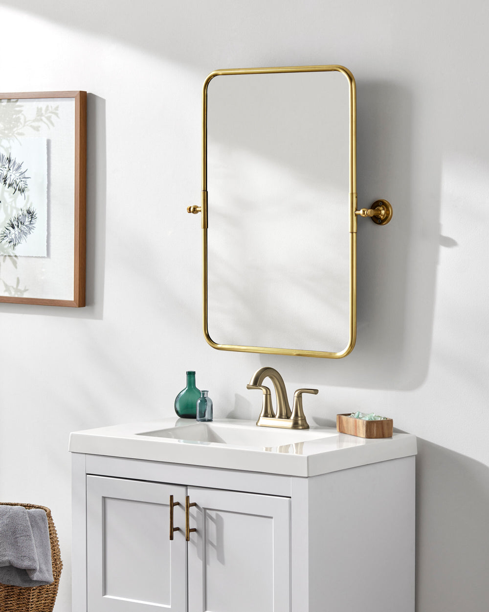Burnish Accent Mirror BUN-002 in Gold, styled in a room