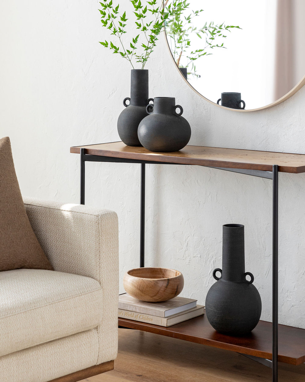 Acanceh Vase CCH-001 in Black, styled in a room